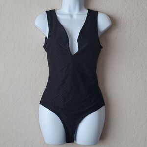 Sexy Black Geometric Mesh Bodysuit | Low Cut Front & Sheer Back | Urban Girl